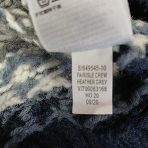 GAP Men's XL Fairisle Crew Heather Grey Acrylic/Wool Grey/Blue/White Sweater - Picture 8 of 10